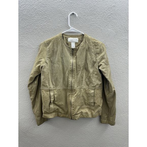 Liz Claiborne Womens Jacket Size Petite Small Tan ZipUp Suede Collarles Lizsport - Picture 1 of 14